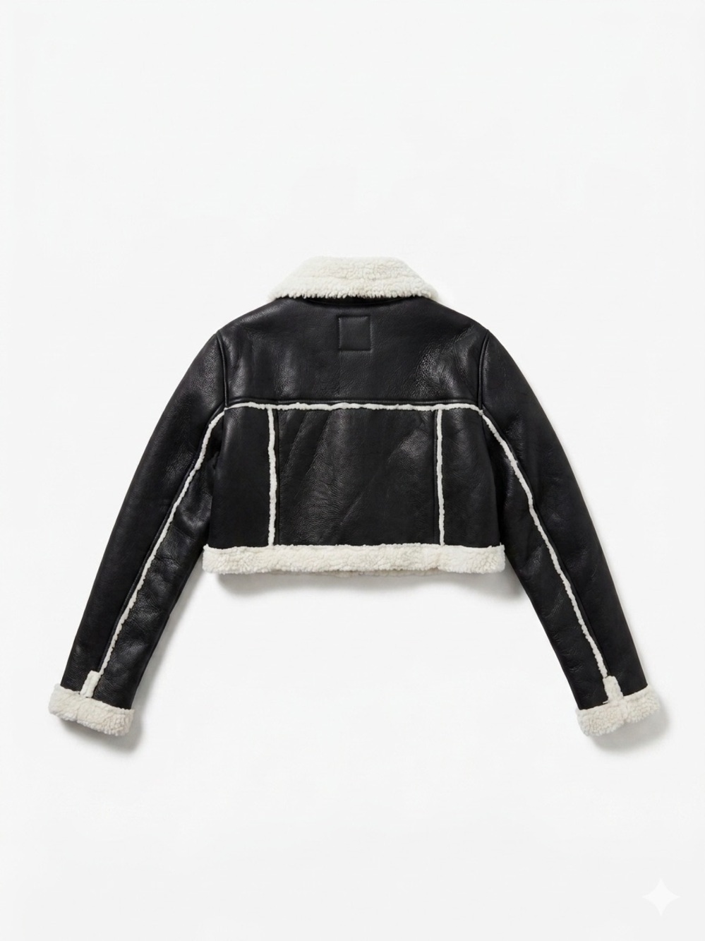 Fashion Nova Cropped Faux Leather Sherpa Moto Aviator Jacket Black White - Picture 4 of 5